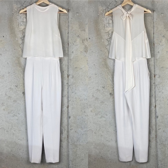 Reiss ivory off white sleeveless jumpsuit loose flowy sheer top xs 0 - Picture 1 of 9